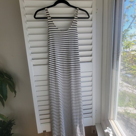 H&M Mama Calf Length Cotton Maternity Dress in Black & White Stripes XS - Picture 9 of 14